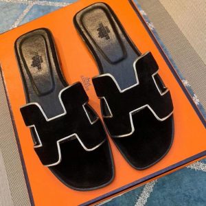 Шлепанцы женские Hermes Oran Black Suede