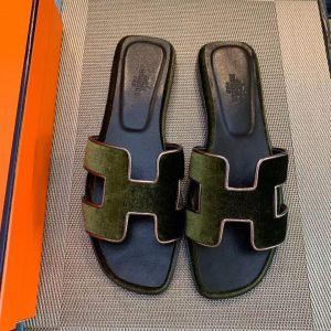 Шлепанцы женские Hermes Oran Green Suede