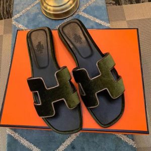 Шлепанцы женские Hermes Oran Green Suede