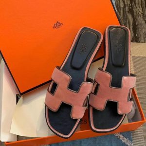 Шлепанцы женские Hermes Oran Pink Suede