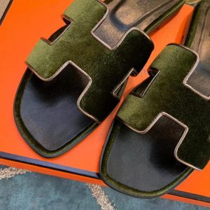 Шлепанцы женские Hermes Oran Green Suede