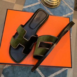 Шлепанцы женские Hermes Oran Green Suede