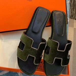 Шлепанцы женские Hermes Oran Green Suede