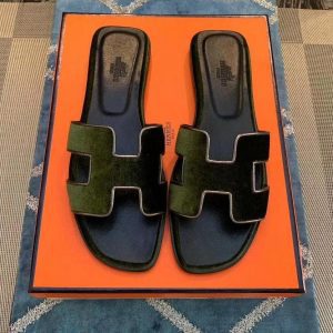 Шлепанцы женские Hermes Oran Green Suede