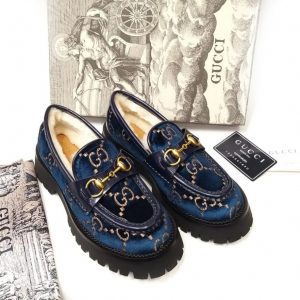 Лоферы женские Gucci Horsebit Dark Blue