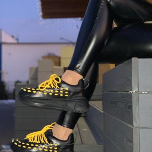 Кроссовки женские BOTTEGA VENETA The Lace Speedster Black Yellow