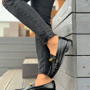 Лоферы женские Celine Black Gold Buckle