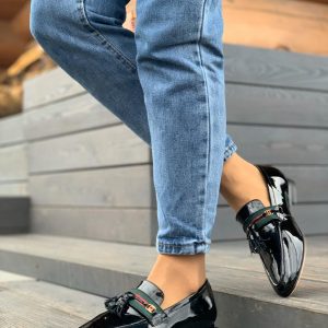 Лоферы женские Gucci Black Patent Leather