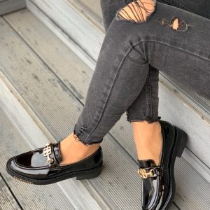 Лоферы женские Balenciaga BB Black Patent Leather