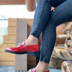 Лоферы женские Balenciaga BB Red Patent Leather