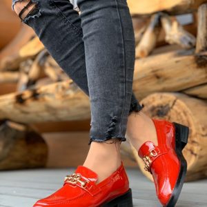 Лоферы женские Balenciaga BB Red Patent Leather