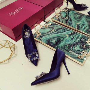 Туфли женские Roger Vivier Flower Strass Buckle Dark Blue