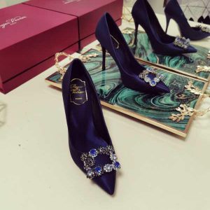 Туфли женские Roger Vivier Flower Strass Buckle Dark Blue