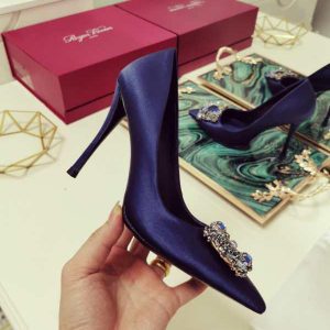 Туфли женские Roger Vivier Flower Strass Buckle Dark Blue