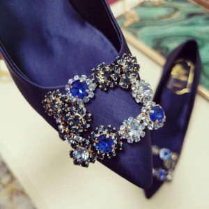 Туфли женские Roger Vivier Flower Strass Buckle Dark Blue