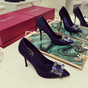 Туфли женские Roger Vivier Flower Strass Buckle Dark Blue