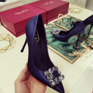 Туфли женские Roger Vivier Flower Strass Buckle Dark Blue