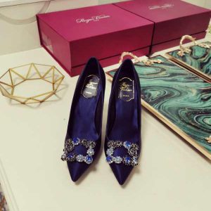 Туфли женские Roger Vivier Flower Strass Buckle Dark Blue