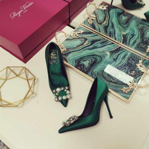 Туфли женские Roger Vivier Flower Strass Buckle Green