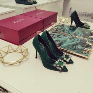 Туфли женские Roger Vivier Flower Strass Buckle Green